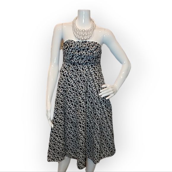 JCREW STRAPLESS NAVY WHITE ABSTRACT DRESS 0 - Picture 3 of 7